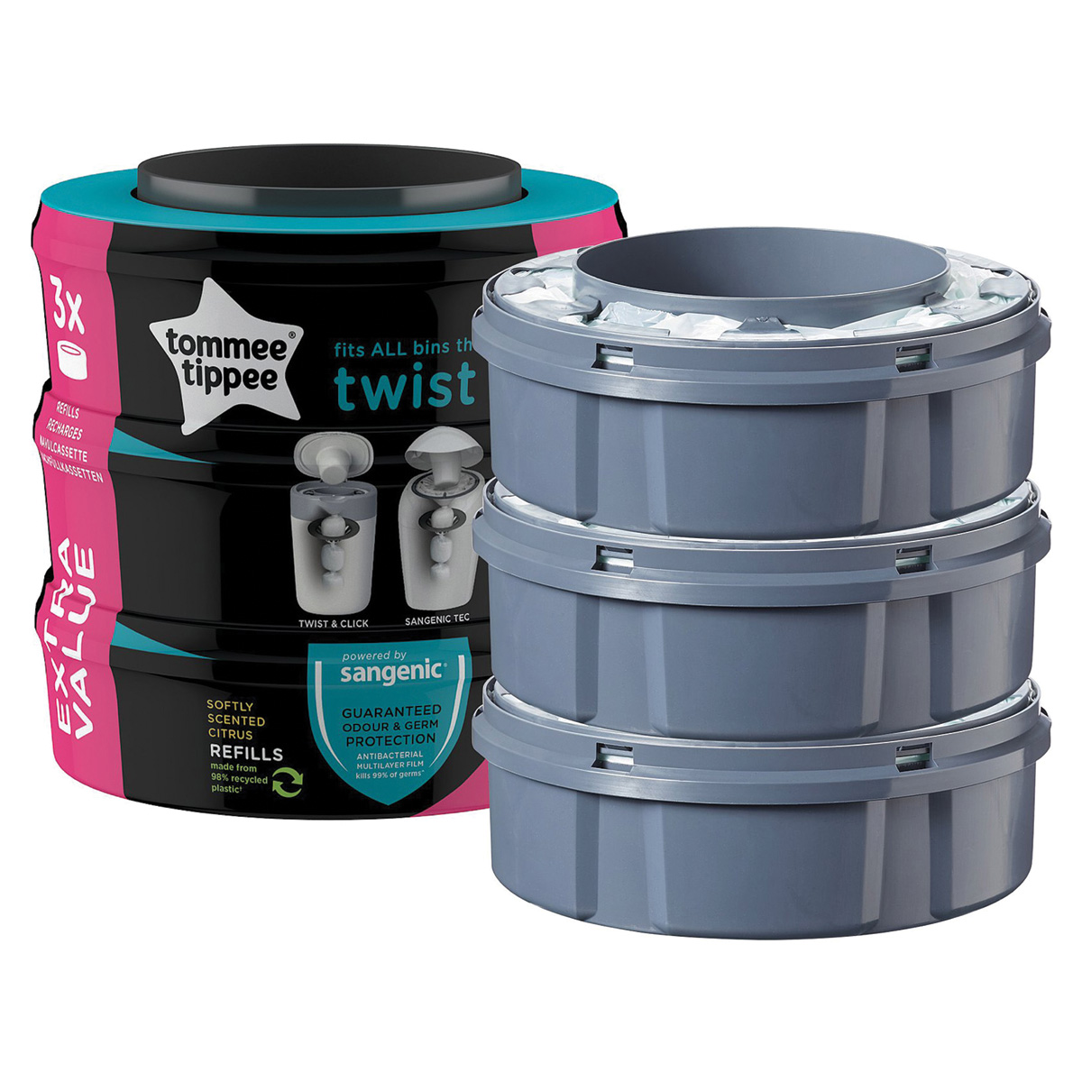 Twist & Click Advanced Nappy Bin Refill Cassettes - Black (12 Pack)