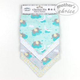 Every Mothers Choice 100% Cotton 4 Pack Bandana Bibs Elie/stars