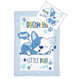 Squiggle Pup Cot Comforter Blue